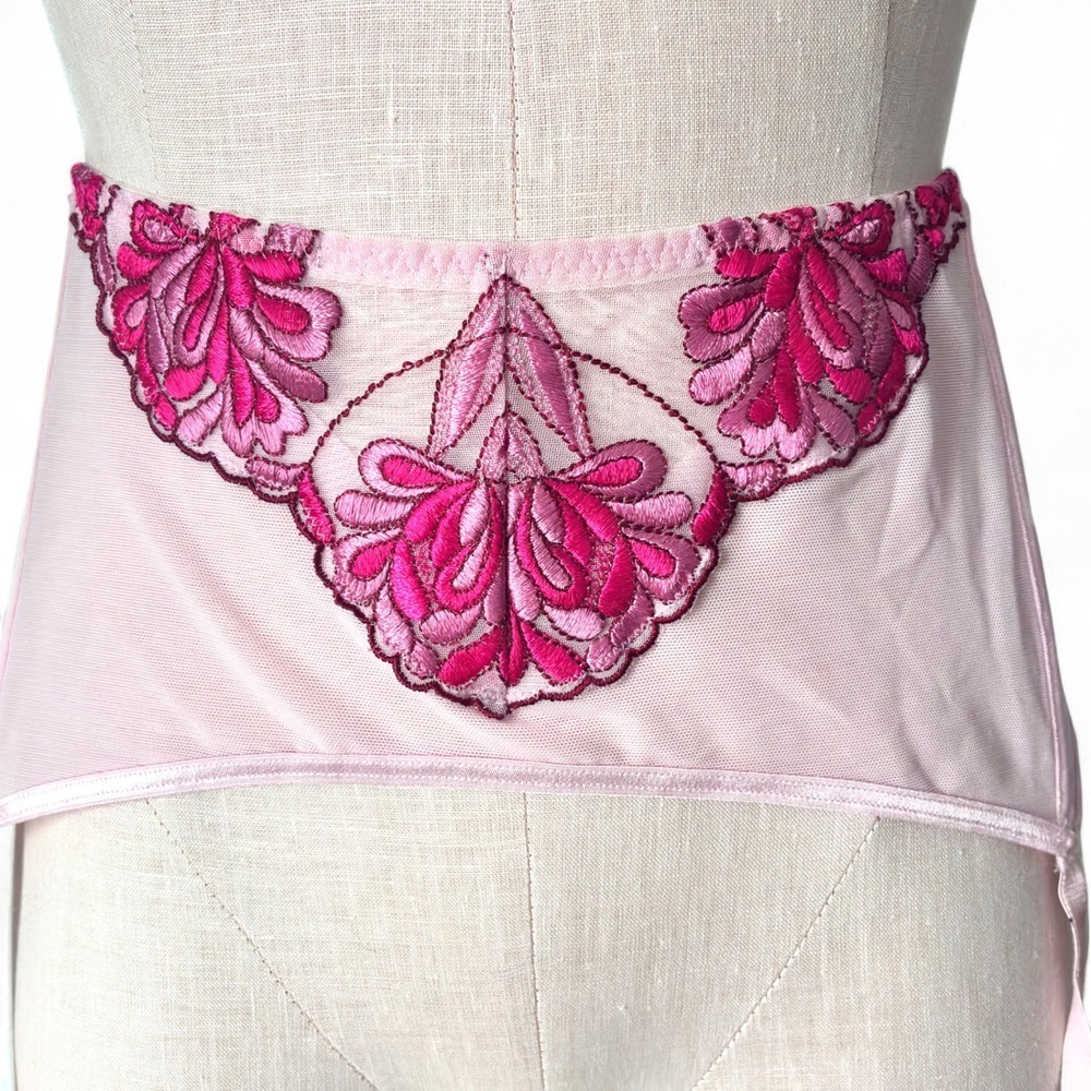 Cacique Pink Mesh Garter Belt NWT Plus Size 22/24 Floral Embroidered Lingerie - Picture 2 of 8